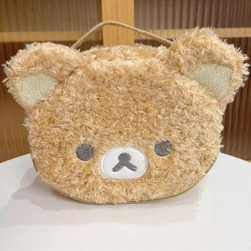 Cute Anime Bear Face Girls Plush Stuffed Make Up Bags Cosmetic Case For Women