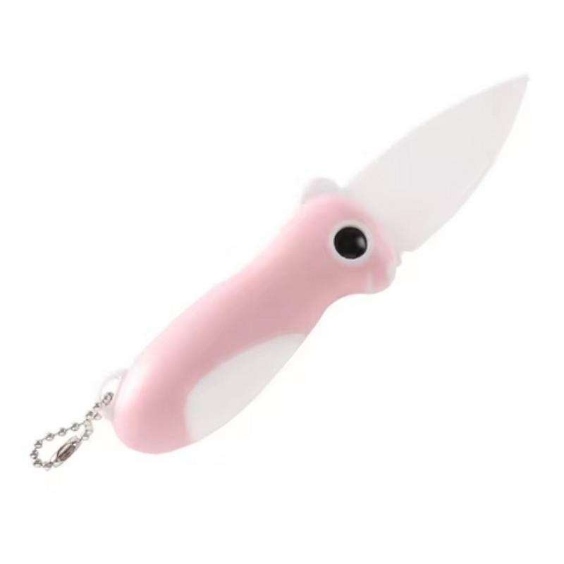 Cute Cartoon Ceramic Cutter Plastic Handle Folding Fruit Knife Kitchen Kids Auxiliary Knives Mini Portable Sharp Knife Peeler