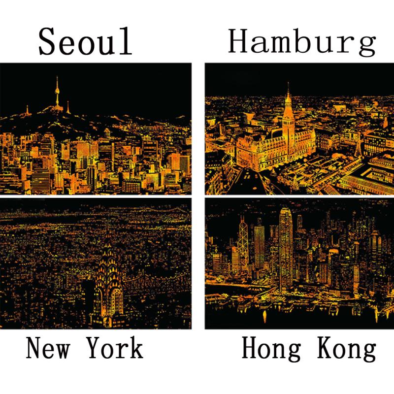 Яркий Город Декоративная Живопись Царапины Соскоб Живопись Рисунок Бумага Картины Украшение Дома