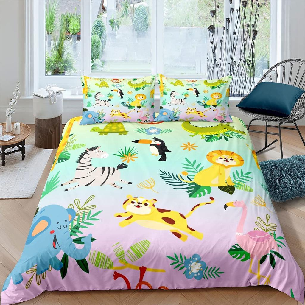 Пододеяльник с изображением обезьяны, комплект постельного белья с милым принтом обезьяны вокруг дерева, 3 шт., для детей и мальчиков, мягкий чехол с изображением животных из мультфильмов