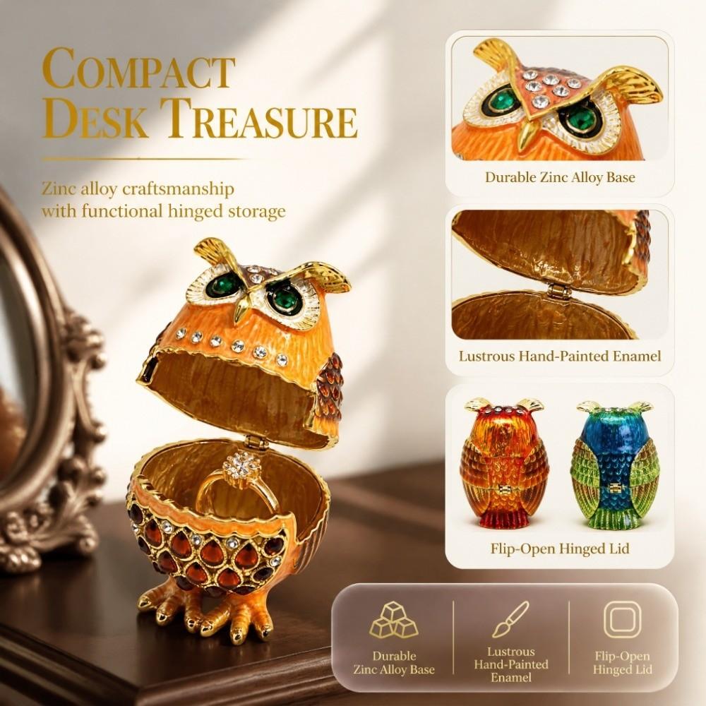 Sparkling Rhinestone Owl Trinket Box Enameled Finish Owl Keepsake Box For Necklace