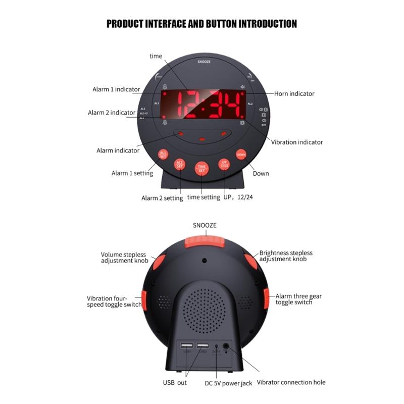 Alarm Clock Vibrating Alarm Clock with Bed Shaker for Heavy Sleeper Large LED Display Digital Bedroom Clock