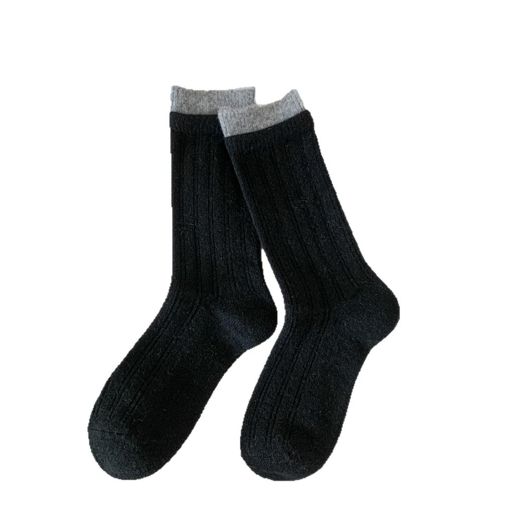 Простые и универсальные шерстяные носки для осени и зимы, бесшовные носки, носки до середины икры, цветные носки с двойным витым ворсом