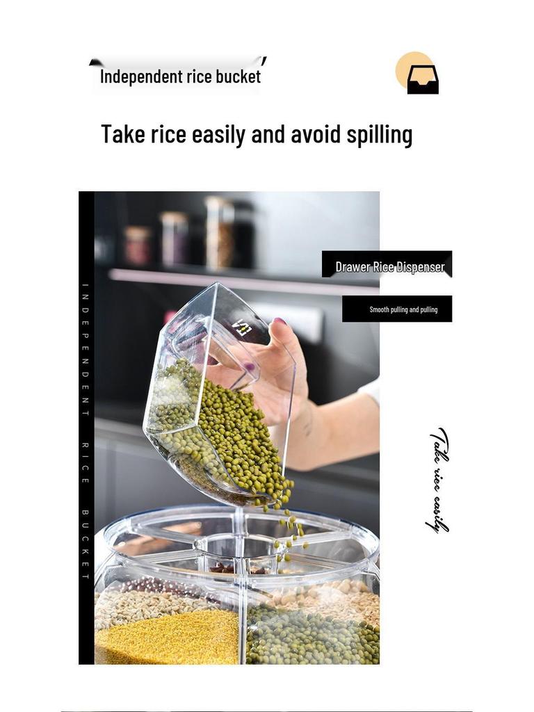 Вращающийся многосекционный контейнер для хранения риса и круп - Герметичная пластиковая банка, защищенная от насекомых и влаги