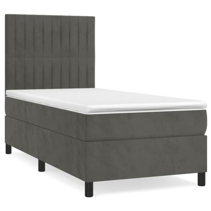 3143116 vidaXL Divan Bed and Mattress Dark Grey 90x190 Cm Velvet