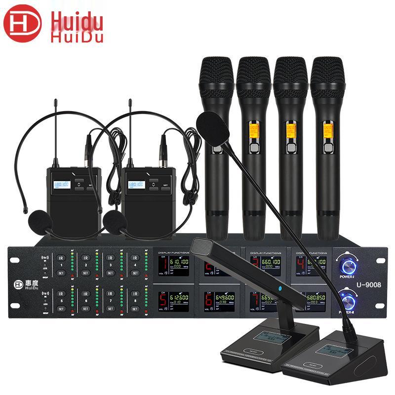 Беспроводной FM-микрофон HuiDu U-9008 Pro для совещаний и выступлений: Дизайн с квадратной трубой и изогнутой шеей, идеально подходит для KTV