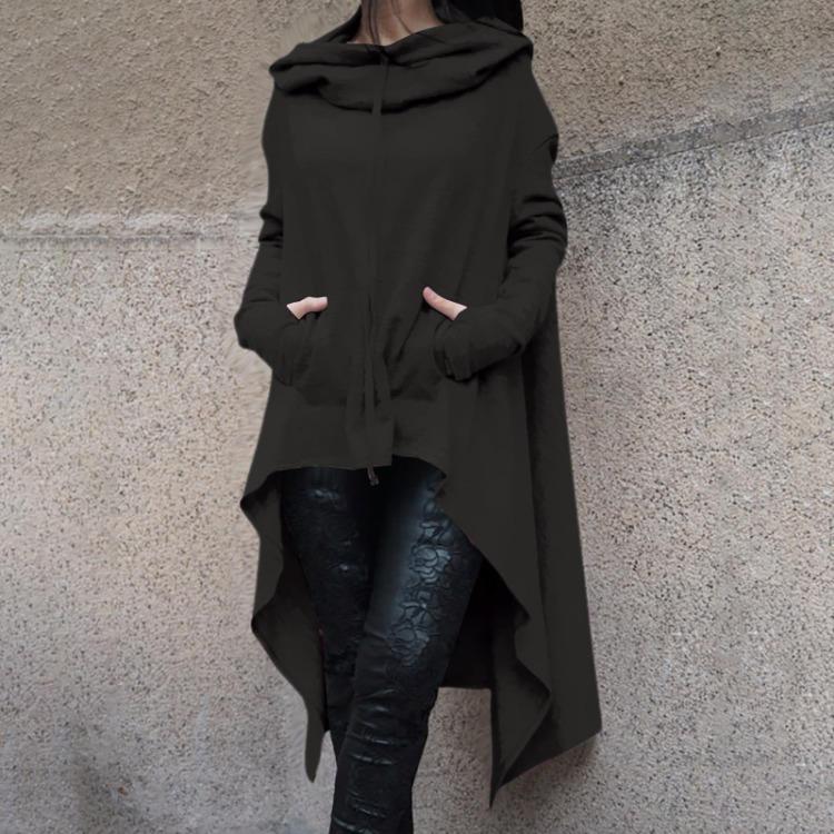 Loose Comfortable Womens Hoodie Long Sleeve Solid Color Pile Neck Long