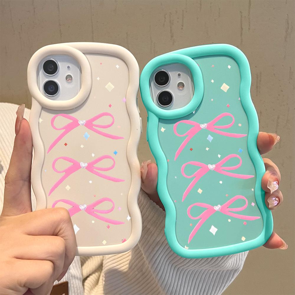 Bow Pattern Phone Cover for iPhone 11 12 13 14 15 Pro Max 6 6S 7 8 Plus Xs Wave Edge Shockproof Protective Rubber Case