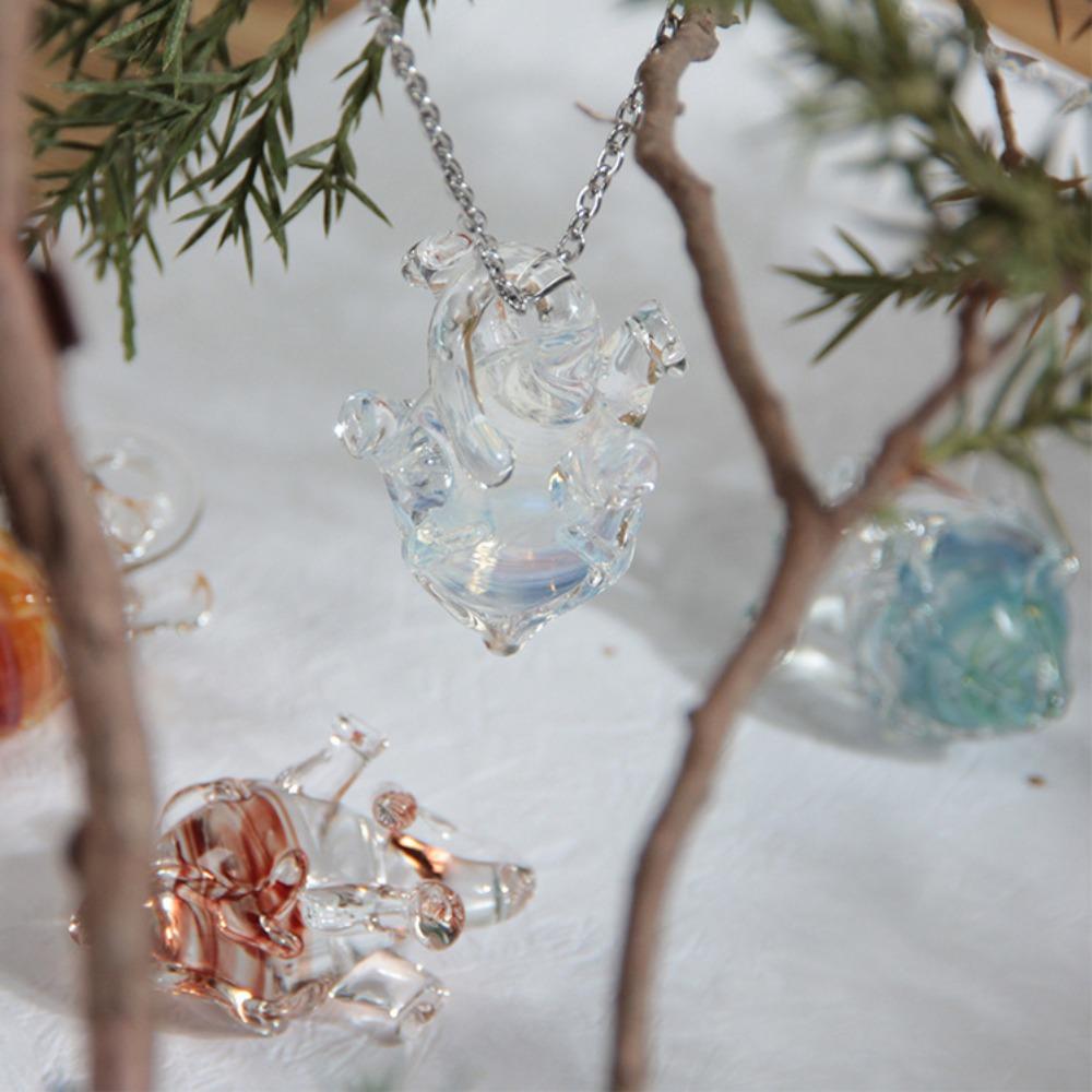 Handmade Transparent Heart Pendant Necklace Silver Chain Coloured Glaze Chain Choker Gift
