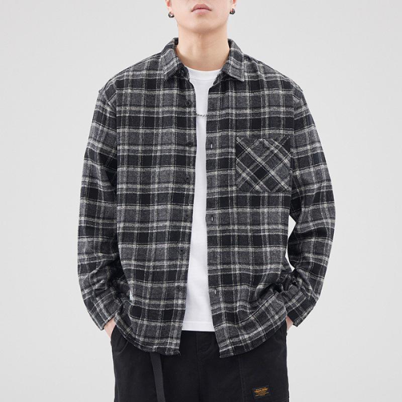 Z974 Retro Japanese Men's Loose Plaid Shirt - Spring/Summer Casual Work Jacket