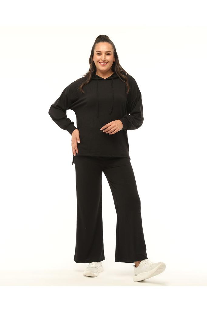 Women's Fashion Big Size Tracksuit Set Green Plus Size Wide Leg Long Sleeve Hooded Tracksuit Set