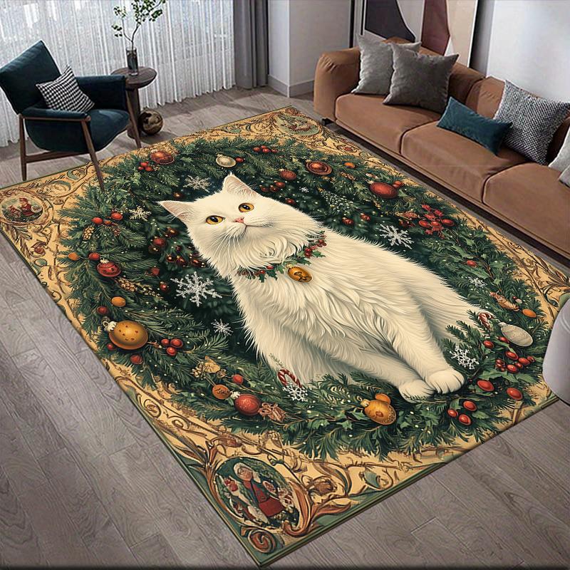 Рождественский кот Декор для дома, дивана, гостиной и спальни, нескользящий игровой фланелевый коврик для игровой комнаты