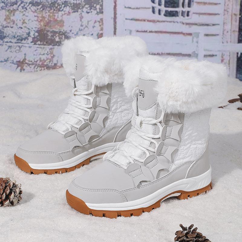 2025 Новые женские зимние сапоги Зимние хлопковые ботинки с высоким голенищем Толстый бархатный плюш Теплые зимние ботинки На шнуровке Ботильоны на платформе Ботас