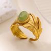 Геометрическое кольцо с листом из натурального камня для женщин, золотистого цвета, из нержавеющей стали, регулируемое кольцо с листом, свадебная вечеринка, рождественское ювелирное украшение, подарок