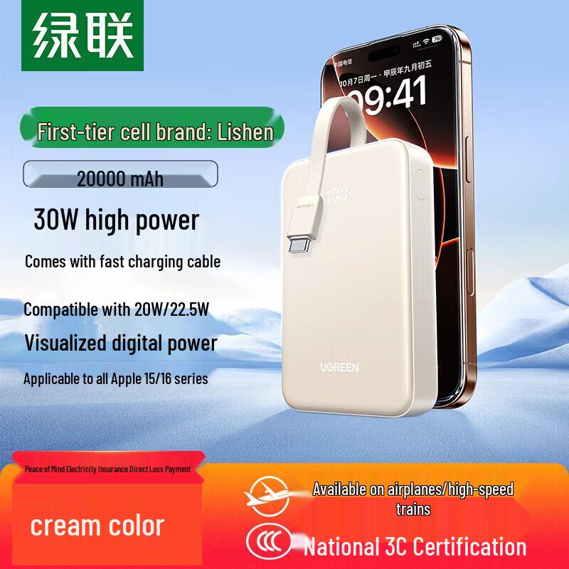 UGREEN 30W 20000mAh Portable Power Bank with Type-C Cable