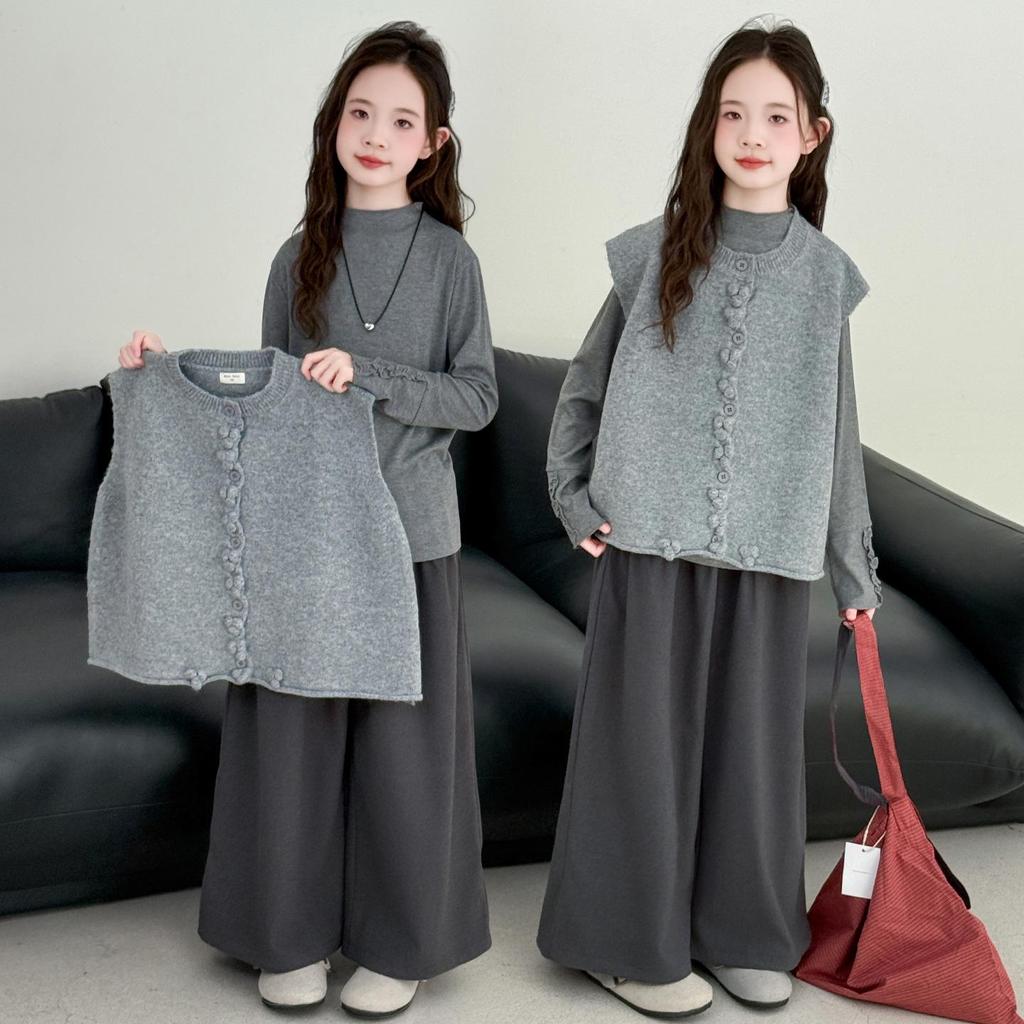 Девочки Корейский Стиль Комплект из Трех Вещей Осенняя Мода 2025 – Стильный Повседневный Наряд для Старших Девочек