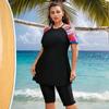 New Plus Size Two-Piece Slimming Swimsuit for Women – Conservative Design with Beach Pants