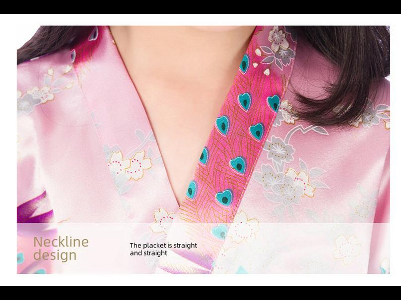 Летняя ночная рубашка для девочек с принтом павлина и пиона, шелковая на ощупь, халат