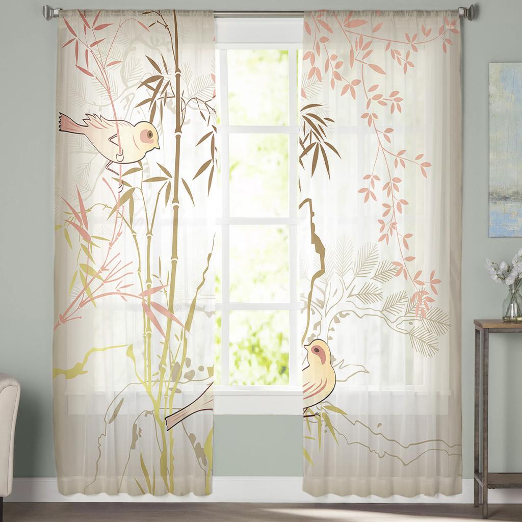 Прозрачная занавеска с бамбуковой веткой в ​​национальном стиле для спальни, тюль-вуаль, занавеска для кухни, гостиной, декор, обработка окна