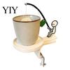 Tea Bag Holder for Glass Cup Fishing Man with Coaster, Cute Stick Figure Minimalist Anti-drip Coaster Holder, Funny Desk Drip Catcher, Novelty