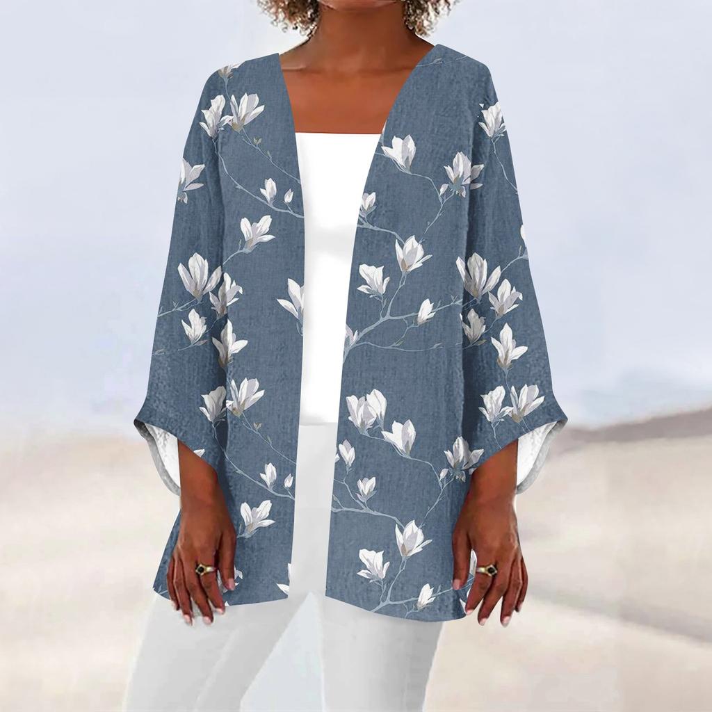 Женская повседневная модная легкая куртка средней длины с принтом в стиле ретро, ​​кардиган