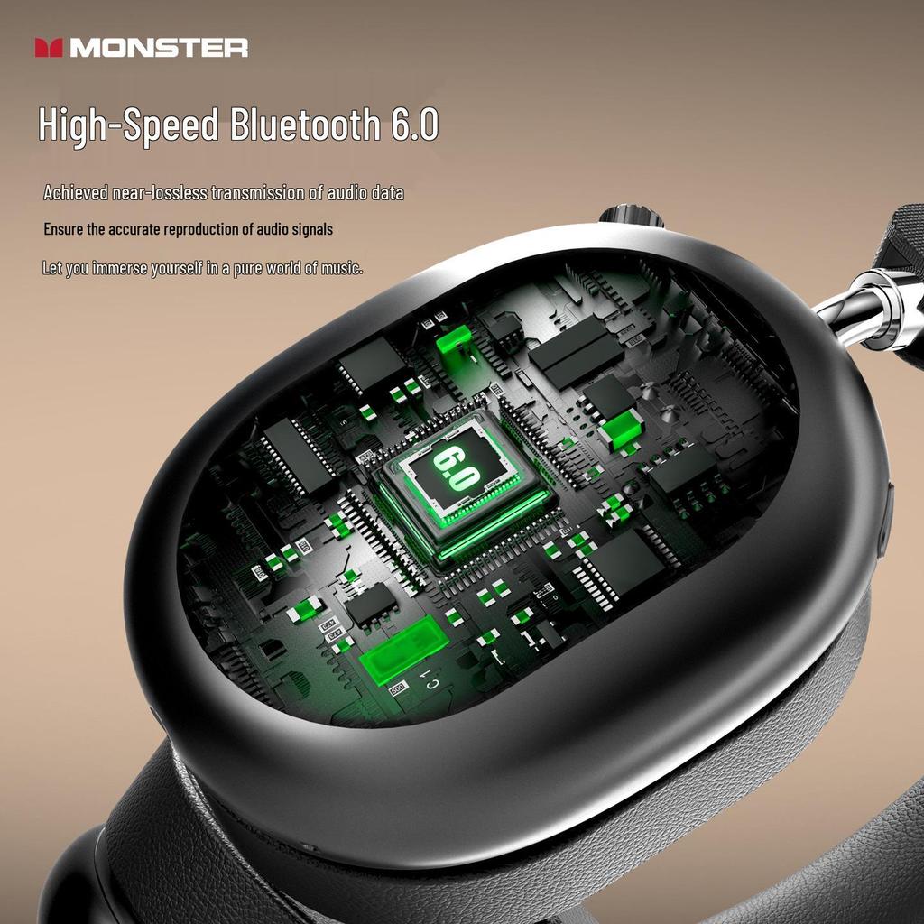 Monster AH100 Wireless Over-Ear Bluetooth Headphones, ANC Noise Cancelling, Long Battery Life, Perfect for Gaming & Sports