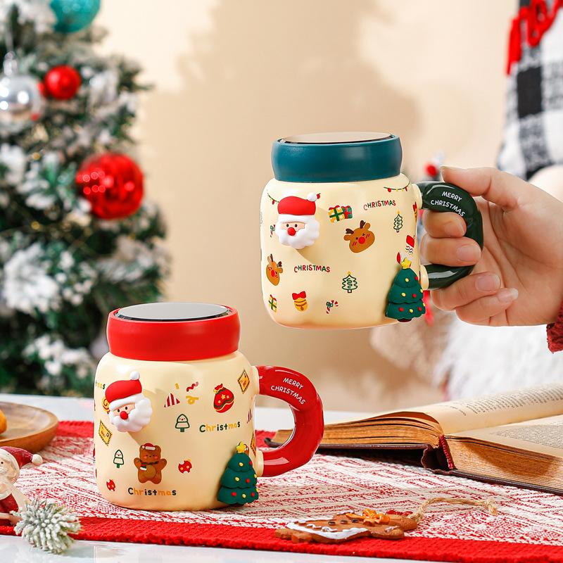 Diy Magnetic Christmas Mug With Lid Spoon Cute Ceramic Water Cup Girls High Value Cartoon Office Couple
