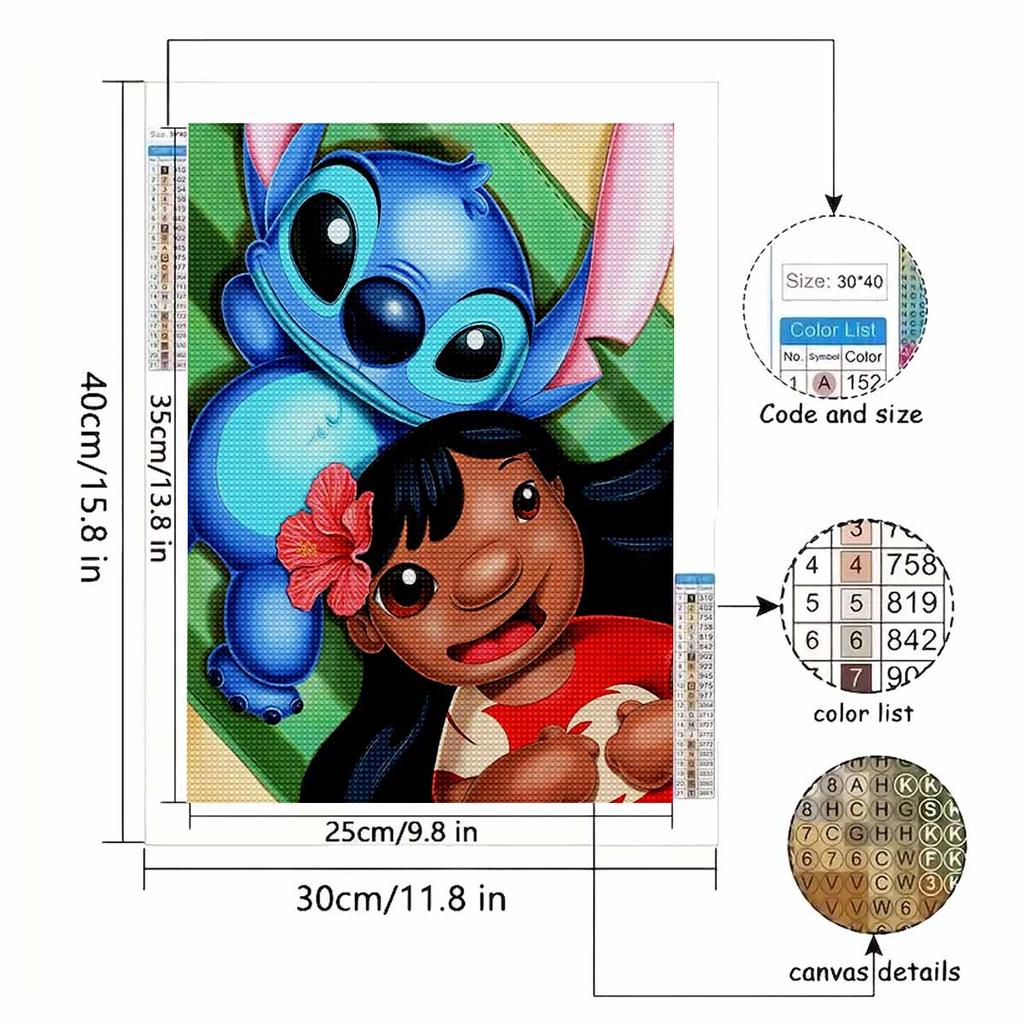 Full Round Diamond Painting Lilo & Stitch Art Rhinestone Picture Mosaic DIY 5D Cross Stitch Embroidery Home Decoration