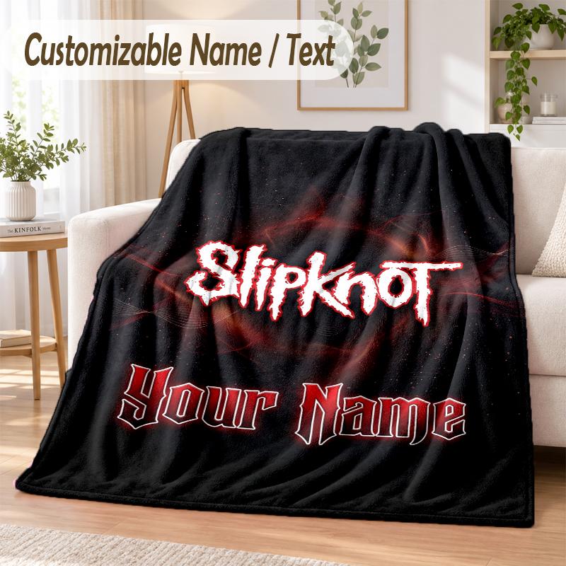 Custom Text Flannel Blanket Slipknot Print Warm Cozy Blanket Home Sofa Bedding
