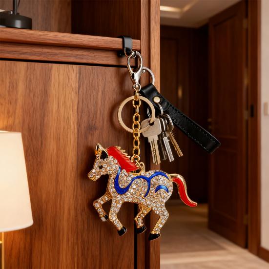 Keychain 2026 Year of Horse Key Chain Shiny Rhinestone Horse Animal Design Keychain Bag Charm Accessory