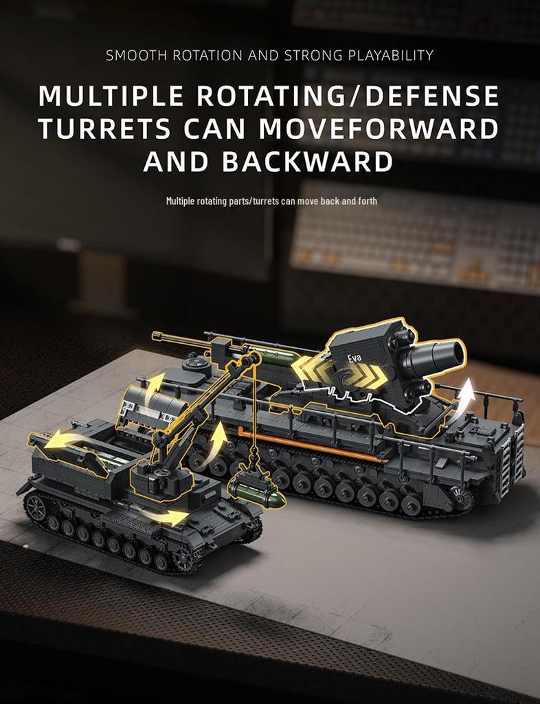 Совместимый с LEGO Вторая мировая война 1:28 Строительный набор 'Миномет Karl-Gerät и тележка с боеприпасами'