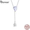 BAMOER 925 Sterling Silver Purple Zircon Lily of the Valley Pendant Necklace Elegent Neck Chain for Women Fine Jewelry