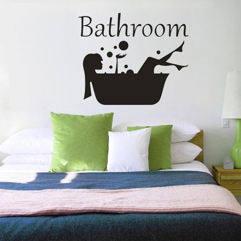 Detachable Girl and Woman Bathroom Sticker Art Wash Room Decorative Wall Decal Wall AVE