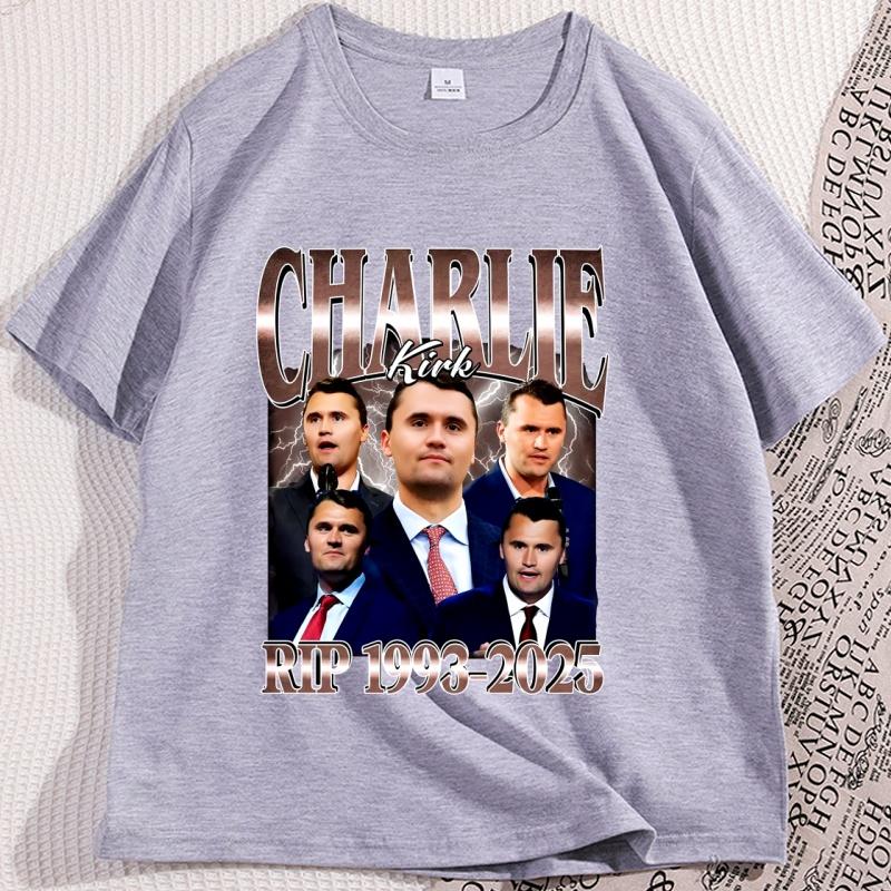Charlie Kirk Printed Graphic T Shirt Short Sleeve Charlie Kirk Rip 19932025 Tshirt Funny Vintage Tee Unisexs Designer Clothing