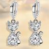 New 925 Stamp Silver Plated Women Drop Earring Fashion Cute Multicolor Cat Pendant Top Quality Zircon Earrings For Women Jewelry