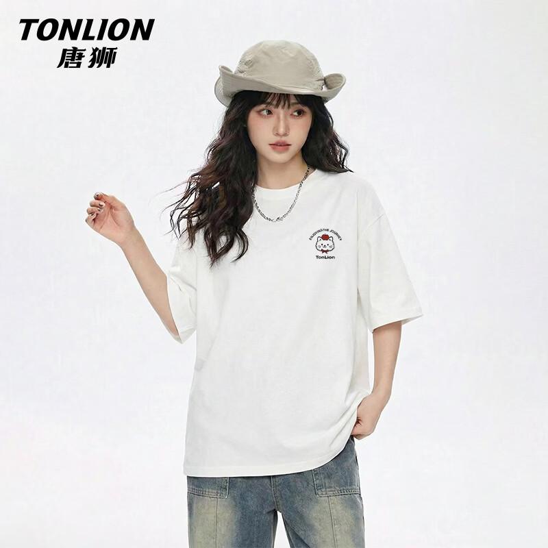 Женская хлопковая футболка TonLion свободного кроя с круглым вырезом и коротким рукавом