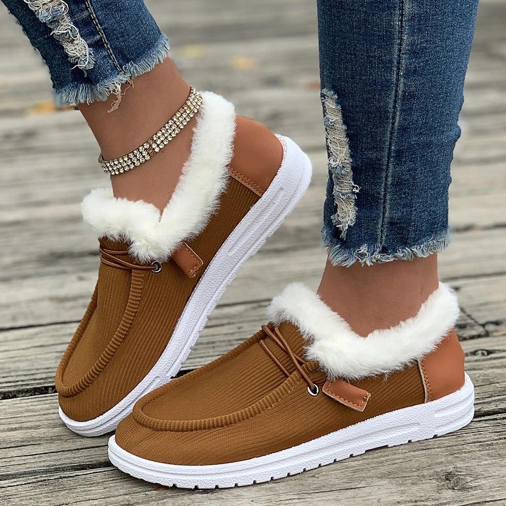 Fashion Women Warm Casual Winter New Plush Ankle Snow Boots Flats Female Casual Cotton Shoes Ladies Solid Round Toe Sports Loafers Women