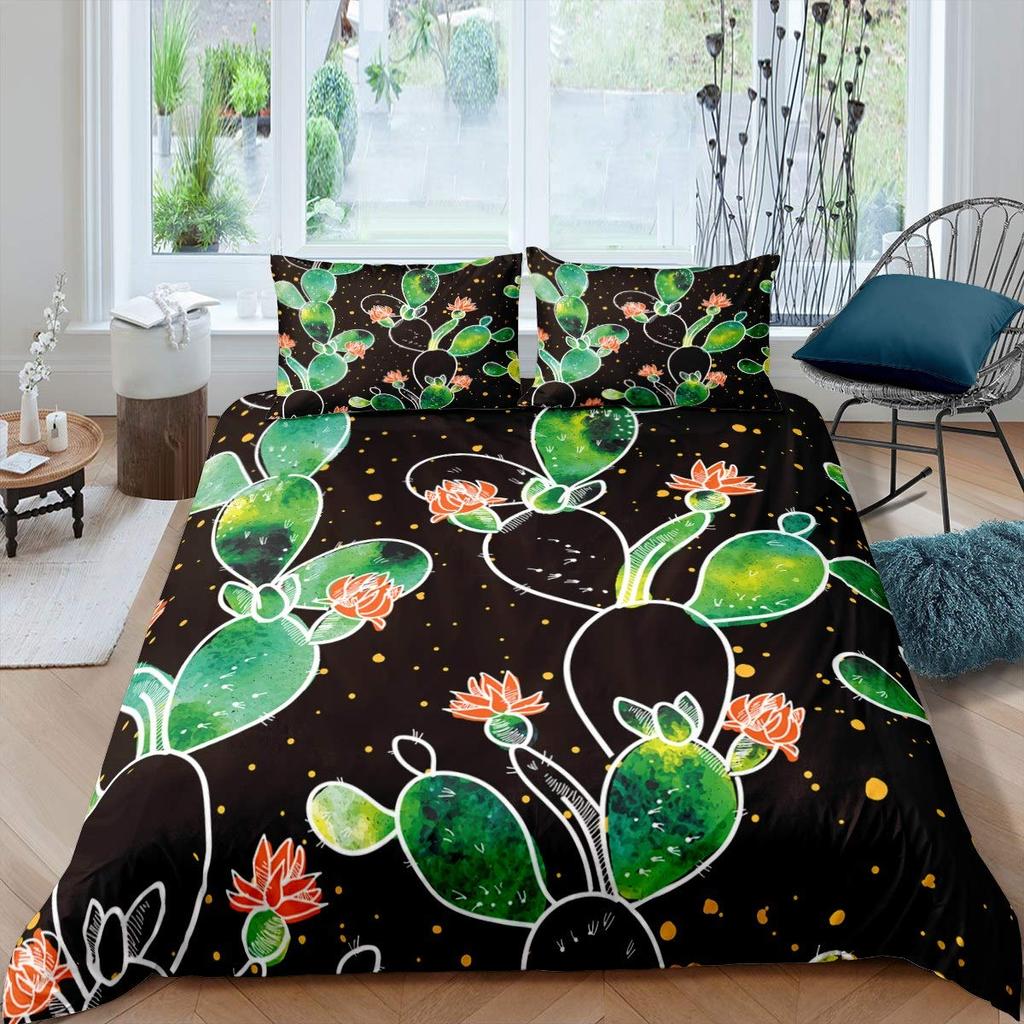 Комплект постельного белья с тропическим ботаническим рисунком, наброском луковичного кактуса, рисунком, пододеяльником, милыми пустынными растениями, пододеяльником с цветочным узором