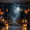 530. Haunted Castle Halloween Backdrop, Spooky Pumpkin Full Moon Bat, Dark Gothic Fall Halloween Party Photography Background