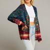 Women's Fashion Long Sleeve Christmas Print V-Neck Button Loose Cardigan Top