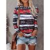 Women's Letter Print Crew Neck Long Sleeve Color Block T-Shirt for Spring & Fall Casual Tops