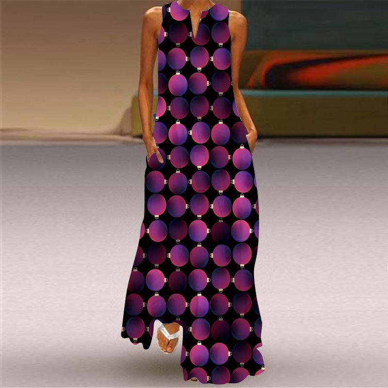 2026 New Summer Women's Sleeveless V-Neck Printed Sexy Dress Long Dress European and American Women's Clothing