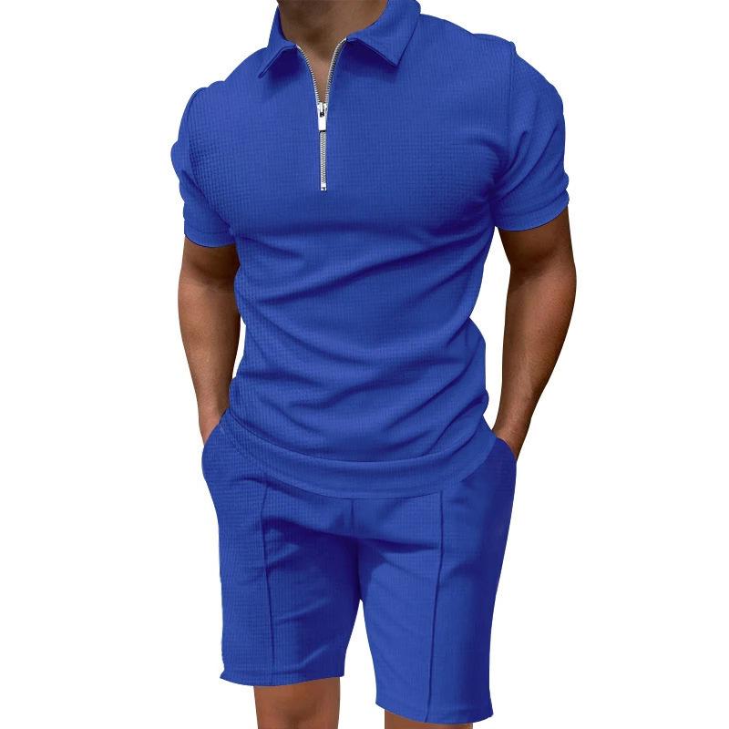 Men's Plus Size Waffle Knit Polo Shirt Set - Comfortable Short Sleeve, Solid Color, Casual Lapel Design