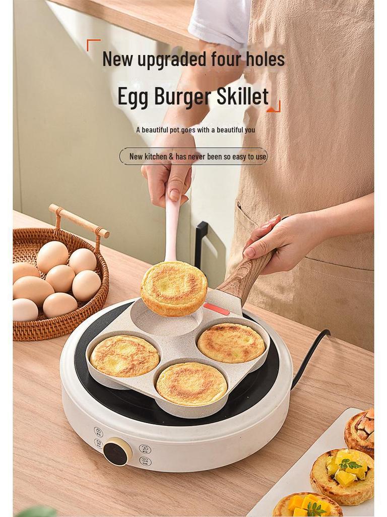 Non-Stick 4-Hole Breakfast Frying Pan for Eggs, Burgers, and Pancakes