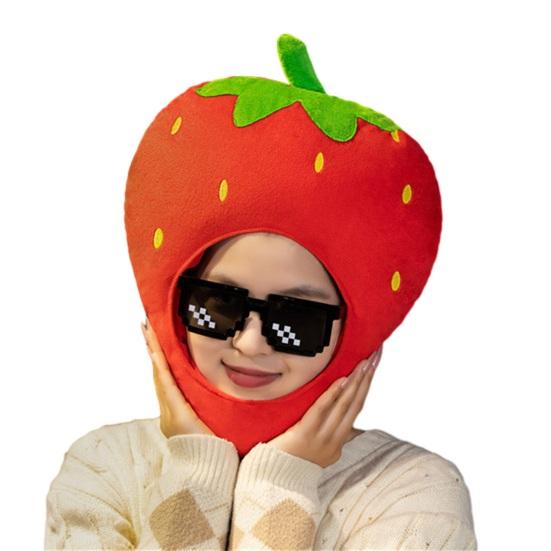 Фото-капюшон Яркий Цветной Фрукты Еда Форма Мягкий Плюшевый Головной Убор Отверстие для Лица Особенность Интернет-знаменитость Костюм Вечеринка Реквизит