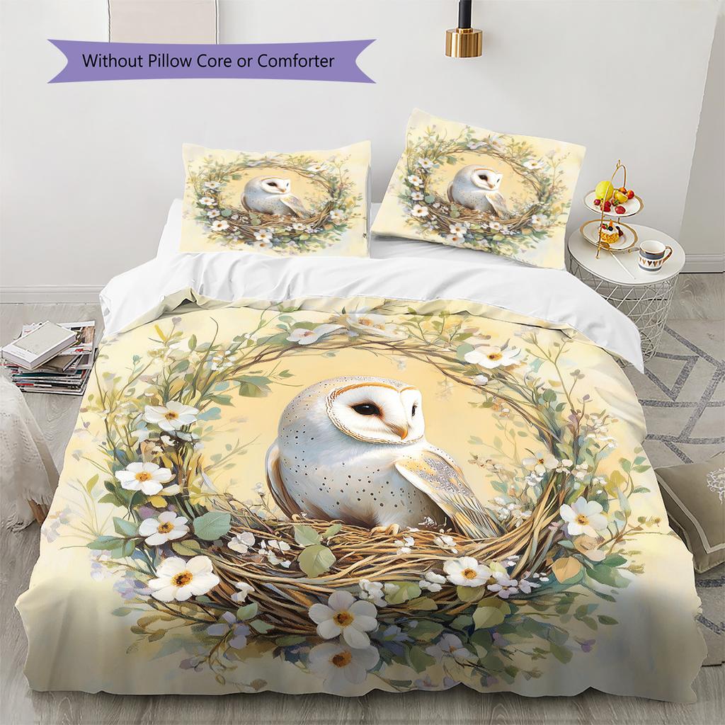 Barn Owl Pattern Bedding Quilt Set Home Decoration Gift (1 * duvet cover + 2 * pillowcase without core)