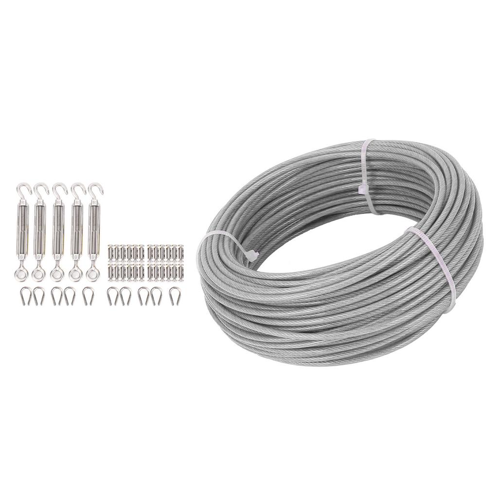 Комплект троса 1/8 дюйма, трос из нержавеющей стали 304, 100 футов, крюк и проушина, винтовые стяжки, коуши