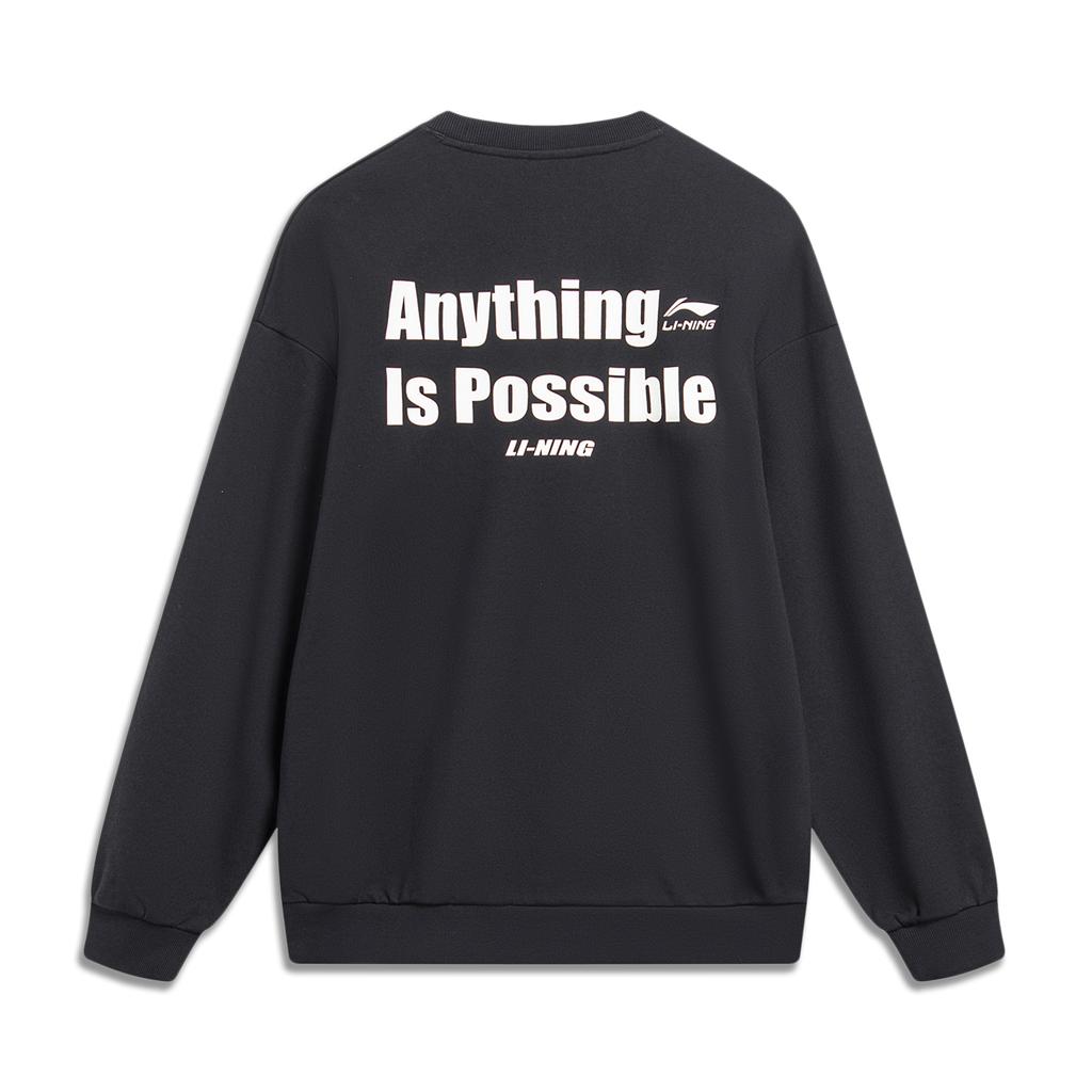 Li-Ning Свитшот с круглым вырезом и принтом буквенного логотипа, мужские топы, черный AWDT683-2