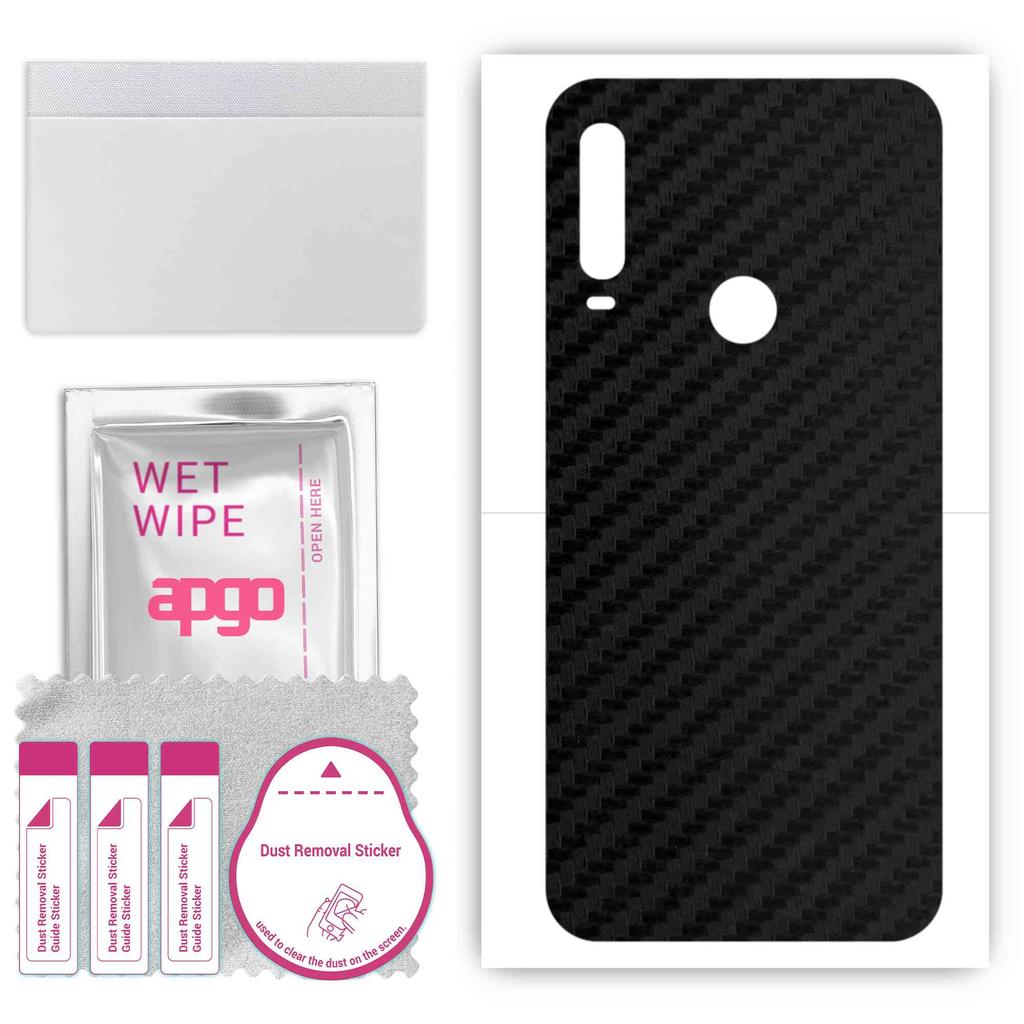 apgo Protective Skin Sticker for the Back Compatible with Alcatel 1SE Light, Wrap Film, Foil, Vinyl - Pattern Carbon Black