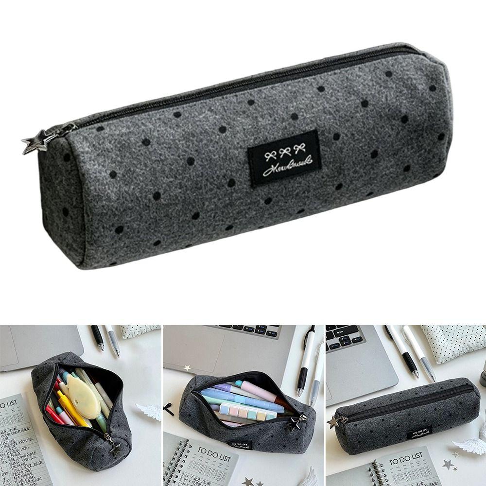 Polka Dot Pencil Case Gray Stationery Bag High Quality Pencil Pouch School Supplies